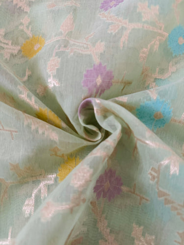 Organza & Cotton Patola Saree from Banaras | Light Pistachio Green | Gold Zari | Handwoven | Ships from California